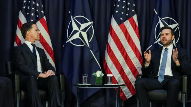 Nato Secretary General Mark Rutte (left) pictured with US Vice President JD Vance (right) in Munich during the week