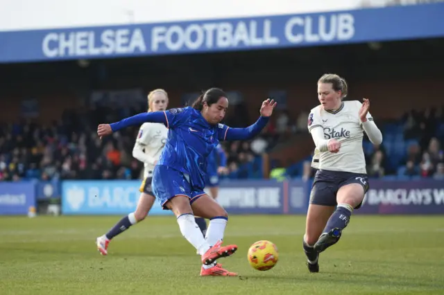 Mayra Ramirez of Chelsea scores her team's first goal.