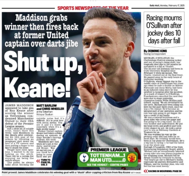 The back page of Monday's Daily Mail