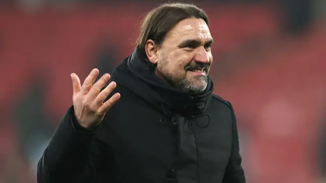 Leeds boss Daniel Farke celebrating after the 4-0 win at Watford