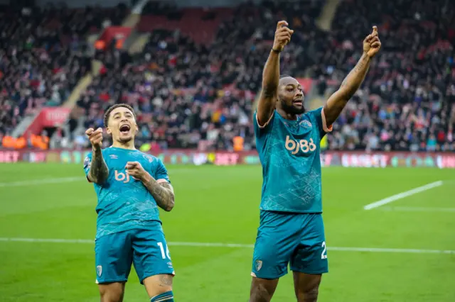 Marcus Tavernier and Antoine Semenyo celebrate