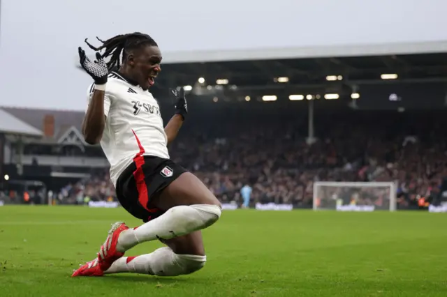 Calvin Bassey celebrates after scoring against Nottingham Forest