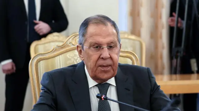 Russian Foreign Minister Sergei Lavrov at a briefing in Moscow. Photo: 17 February 2025