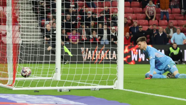 Leeds United goalkeeper Illan Meslier looks on after letting in Sunderland's equaliser in October 2024