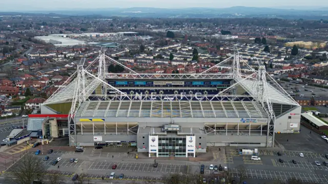 Preston's Deepdale stadium from above before kick-off against Millwall