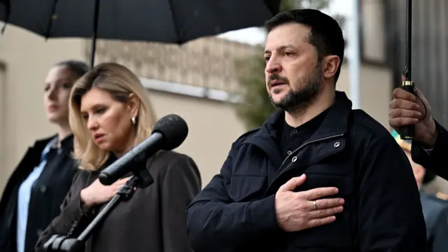 President Zelensky and his wife Olena Zelenska at the newly-opened Ukrainian embassy service building in Ankara