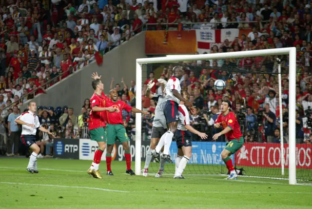 Sol Campbell's Disallowed Goal during the UEFA Euro 2004 Quarter Final match between Portugal and England