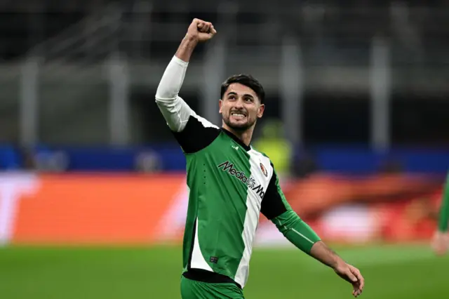 Julian Carranza celebrating in the San Siro for Feyenoord