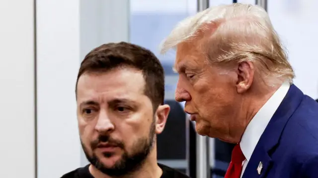 Close-up shot of Volodymyr Zelensky and Donald Trump