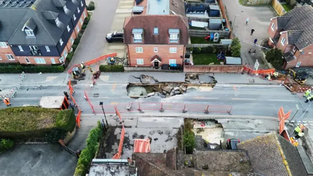 The scene in Godstone after a sinkhole appeared on Tuesday.