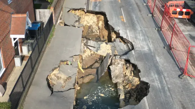 An aerial view of the Godstone sinkhole