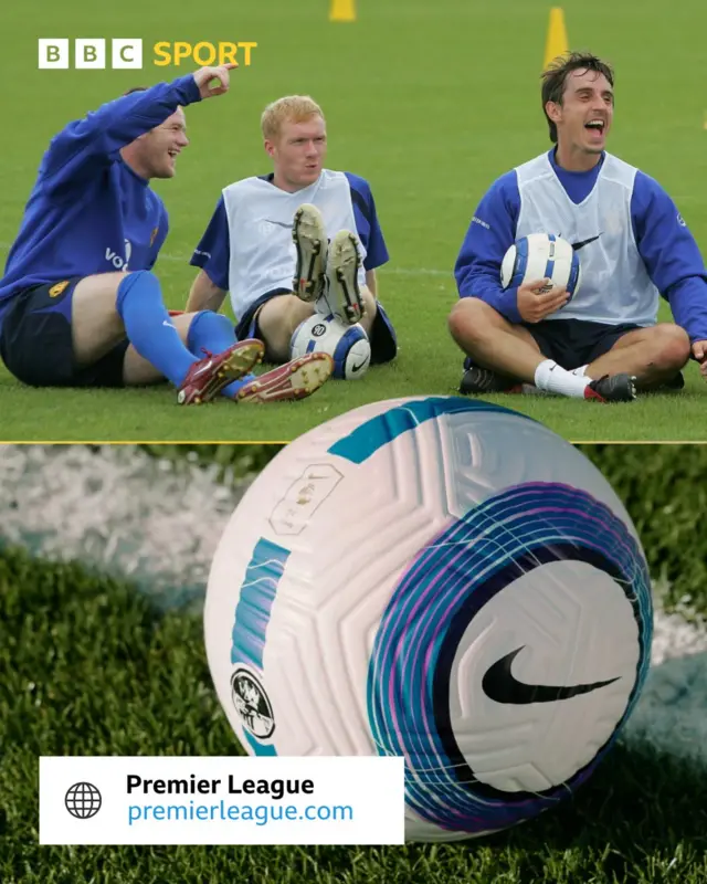 Wayne Rooney, Paul Scholes and Cristiano Ronaldo with the Premier League ball