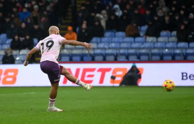 Bryan Mbuemo taking a penalty against Crystal Palace