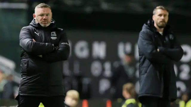 Wayne Rooney and Rob Edwards during Plymouth's 3-1 win over Luton in September 2024