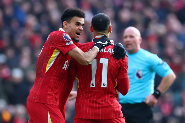 Luis Diaz and Mohamed Salah celebrating