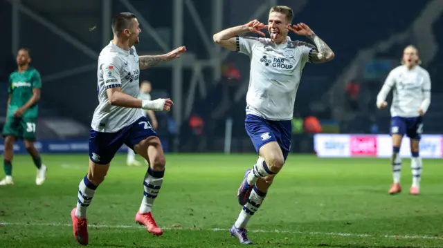 Preston's Emil Riis celebrates scoring in the 1-1 draw with Millwall