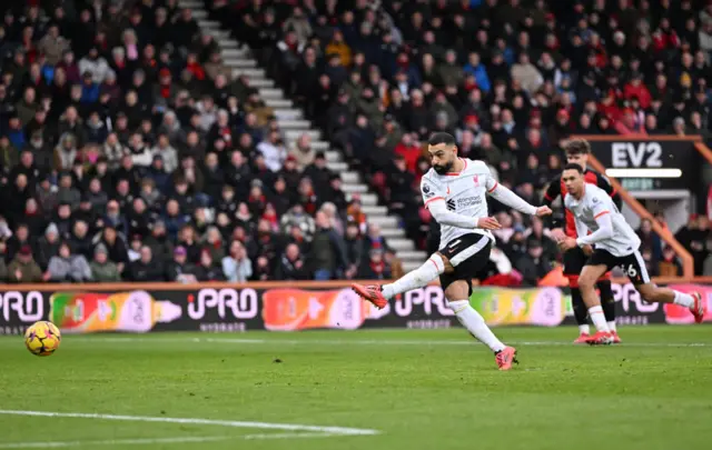 Mohamed Salah scoring a penalty against Bournemouth