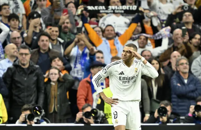 Real Madrid's Kylian Mbappe celebrates