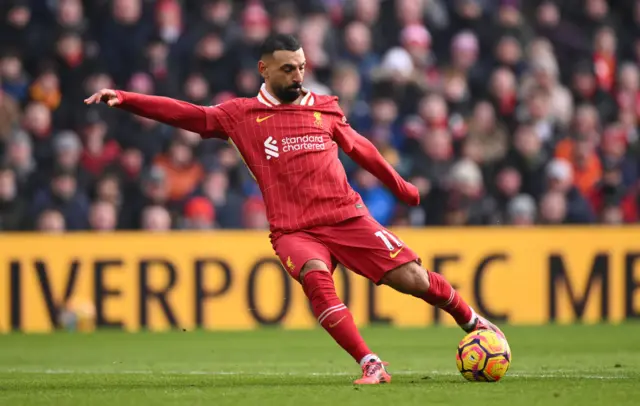 Mohamed Salah kicking the ball