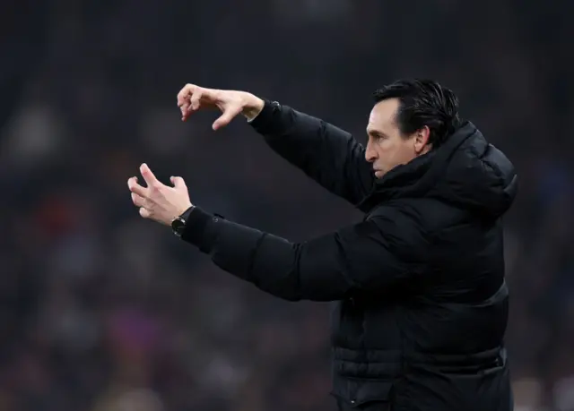 Aston Villa boss Unai Emery gesturing with his hands