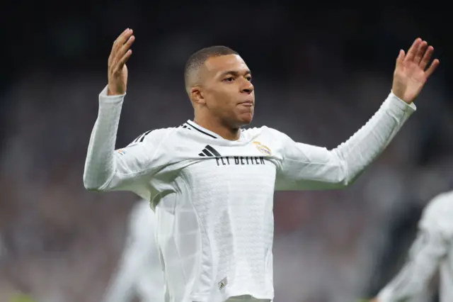 Kylian Mbappe of Real Madrid celebrates