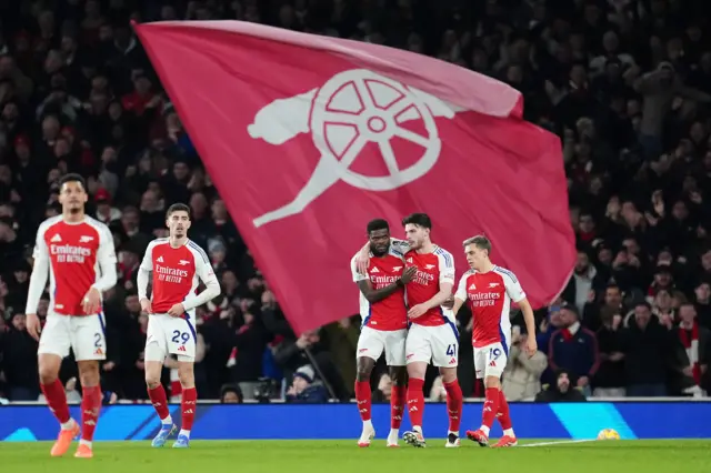 Arsenal's Thomas Partey (centre left) celebrates scoring their side's second goal