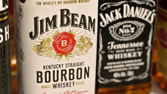 Bottles of Jim Bean Kentucky Straight Bourbon and Jack Daniel's Tennessee Whiskey