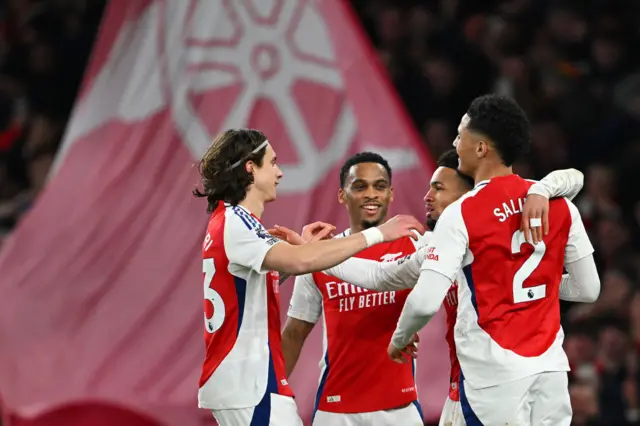 Ethan Nwaneri of Arsenal celebrates
