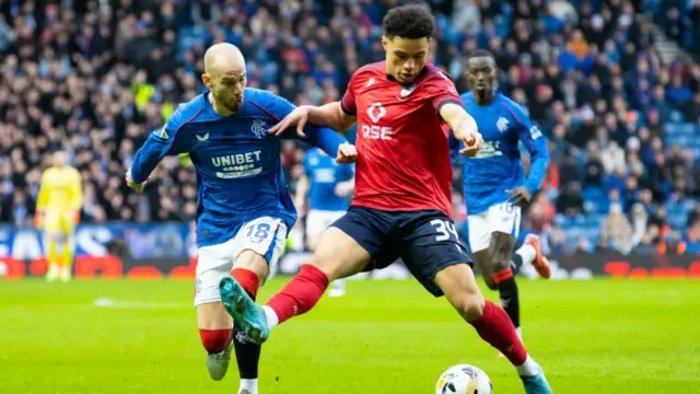 Rangers' Vaclav Cerny and Ross County's George Robesten