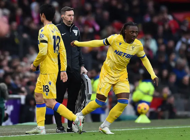 Crystal Palace's Eberechi Eze comes on as a substitute to replace Daichi Kamada
