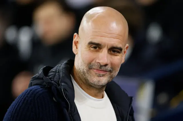 Pep Guardiola, Manager of Manchester City on the side line before the UEFA Champions League 2024/25 League Phase MD8 match between Manchester City and Club Brugge KV