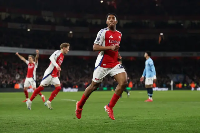 Arsenal's Myles Lewis-Skelly celebrates scoring their third goal