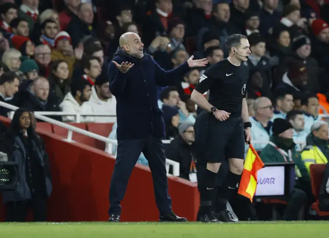 Manchester City manager Pep Guardiola reacts