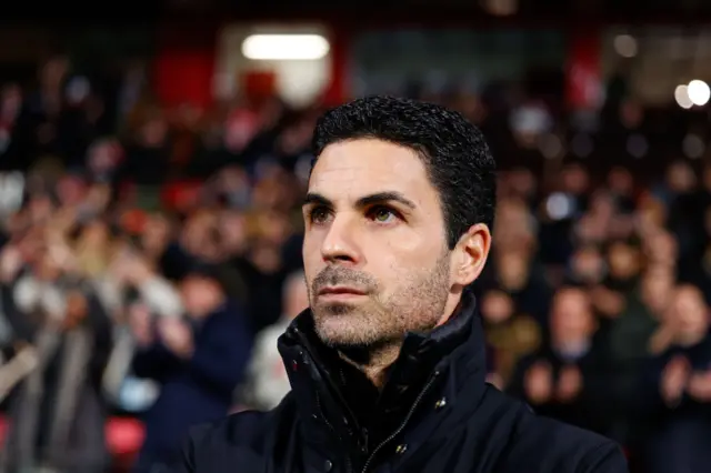 Head coach Mikel Arteta Arsenal FC looks on during the UEFA Champions League 2024/25 League Phase MD8 match between Girona FC and Arsenal FC.