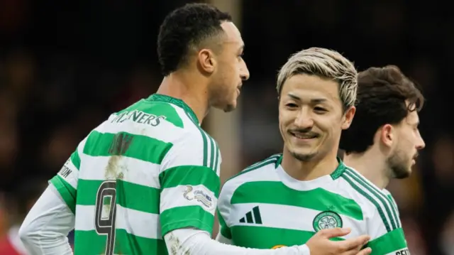 Celtic's Adam Idah and Daizen Maeda celebrate