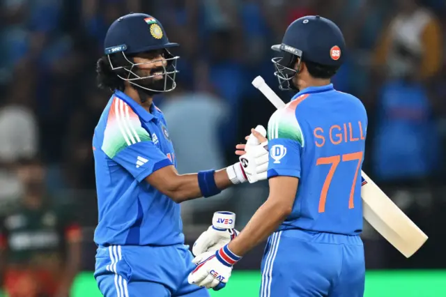 KL Rahul and Shubman Gill embrace after guiding India to victory