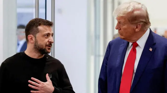 US President Donald Trump and Ukraine's President Volodymyr Zelensky meet at Trump Tower in New York City, U.S