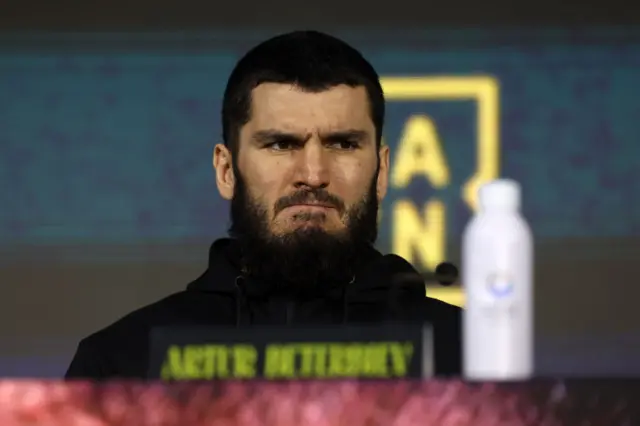 Artur Beterbiev during a news confernece