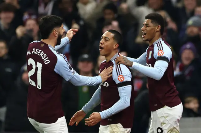 Aston Villa players celebrate