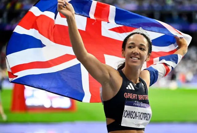 Katharina Johnson-Thompson celebrates winning silver at Paris 2024