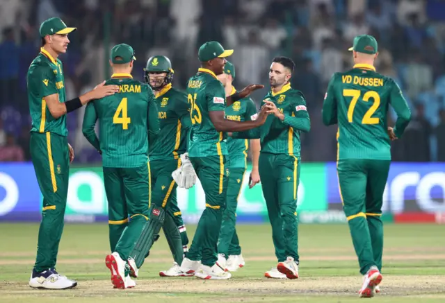 South Africa celebrate the wicket of Rashid Khan