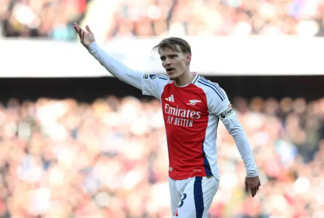 Martin Odegaard of Arsenal gestures