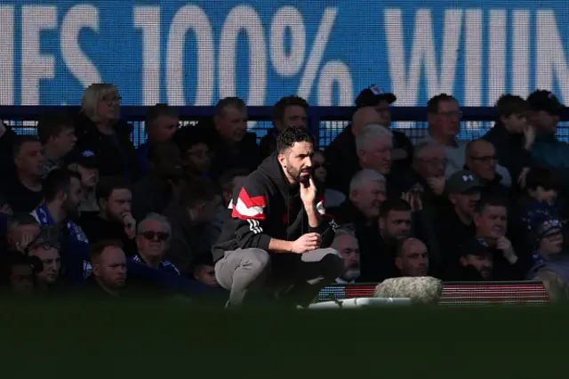 Ruben Amorim, Manager of Manchester United, looks on