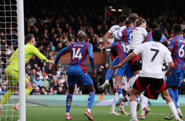 Crystal Palace's Maxence Lacroix scores their first goal