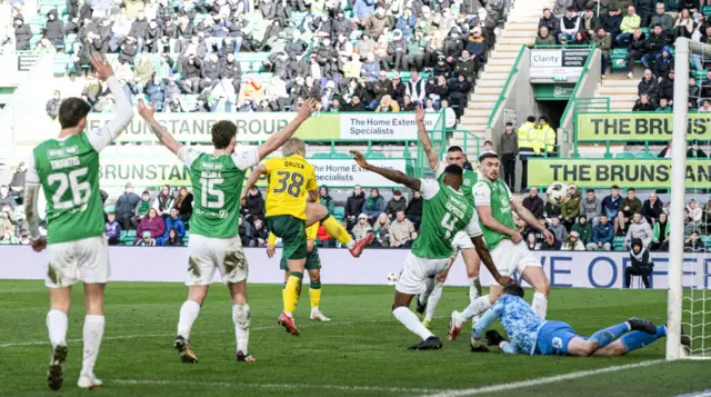 Daizen Maeda slams the ball in but the goal was disallowed