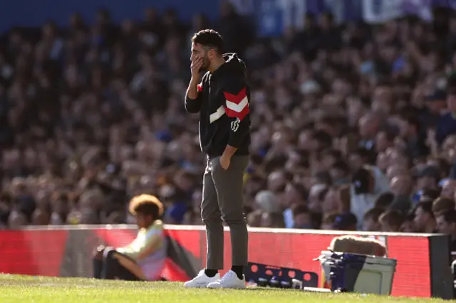 Ruben Amorim, Manager of Manchester United, reacts