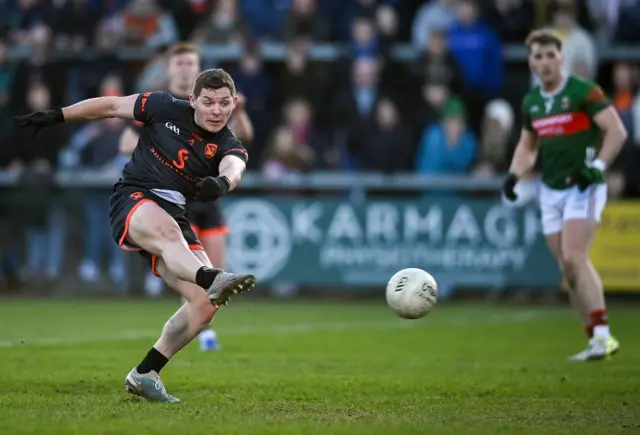 Paddy Burns scores Armagh's early goal at the Athletic Grounds