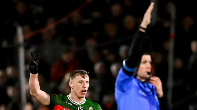 Ryan O'Donoghue signals his two-pointer which helped Mayo fight back to draw at the Athletic Grounds