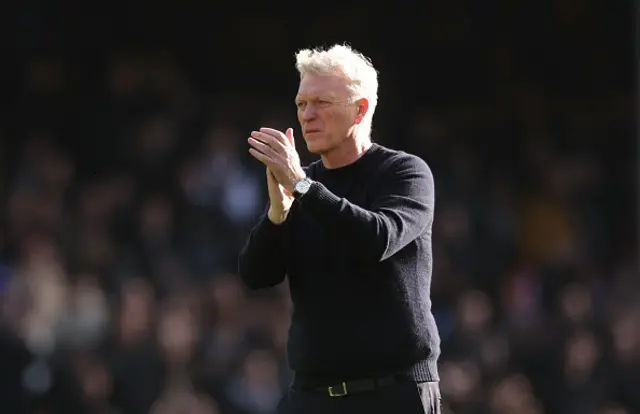 David Moyes, Manager of Everton, applauds the fans