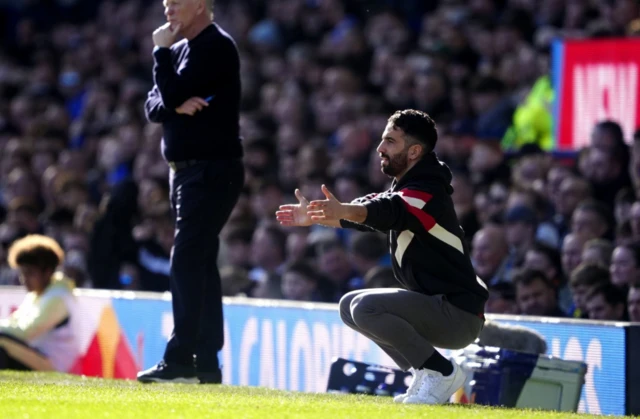 Manchester United manager Ruben Amorim reacts